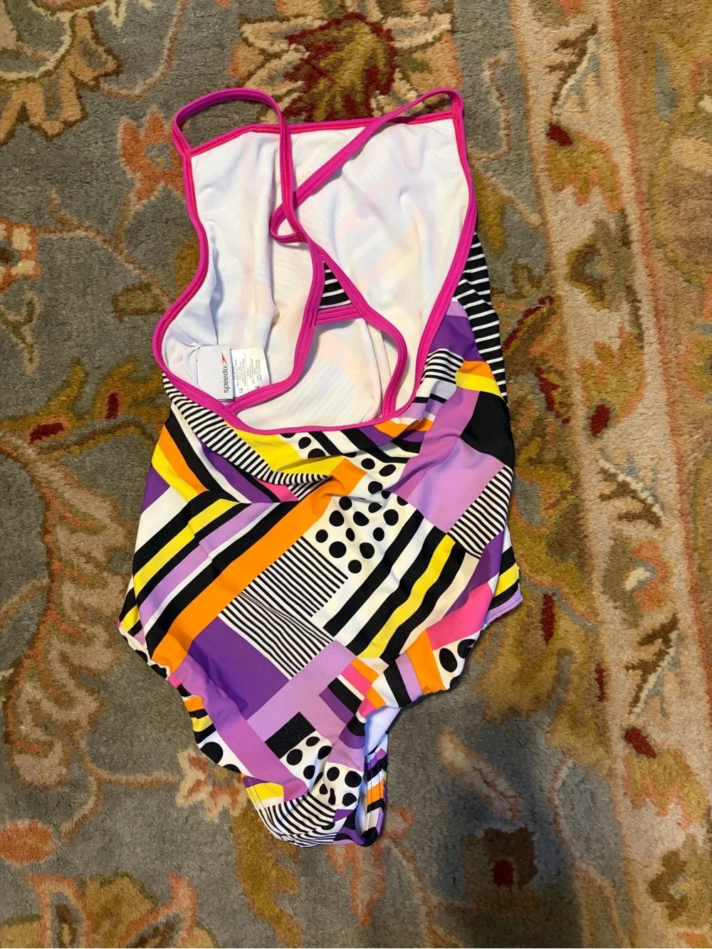 Speedo kidsColorful Geometric One-Piece Swimsuit in Pink, Purple, Yellow & Black